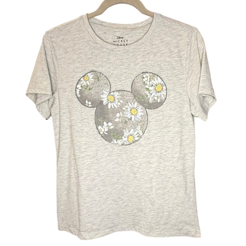 Disney Mickey Mouse T-Shirt Women S Grey Floral Daisy Graphic Tee